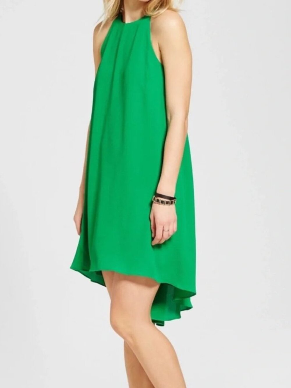 Mossimo Women’s Halter Dress XS Green Hi-Lo Swing Flowy Sleeveless Mini Dress